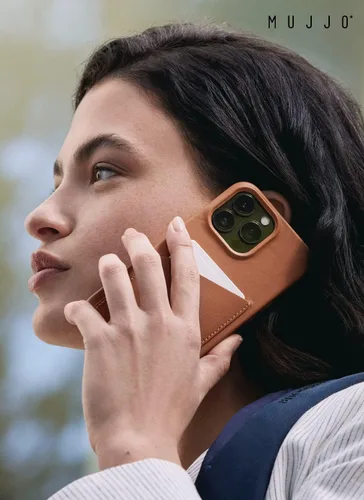 Vista 3 de Mujjo Funda de piel completa para iPhone 14 Pro con tarjetero (negro)