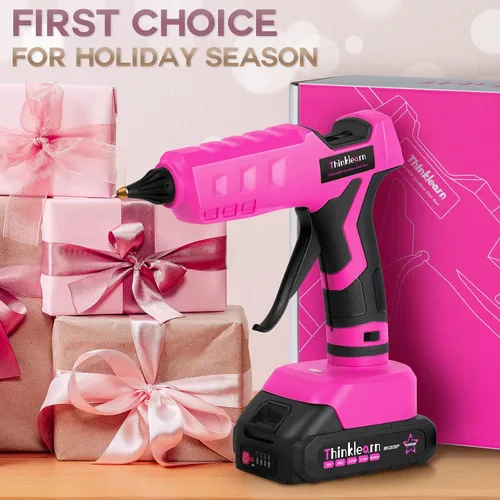 Vista 15 de Pistola de pegamento caliente, pistola de pegamento inalámbrica rosa de 20 V con 30 barras de pegamento de tamaño completo, kit de pistola