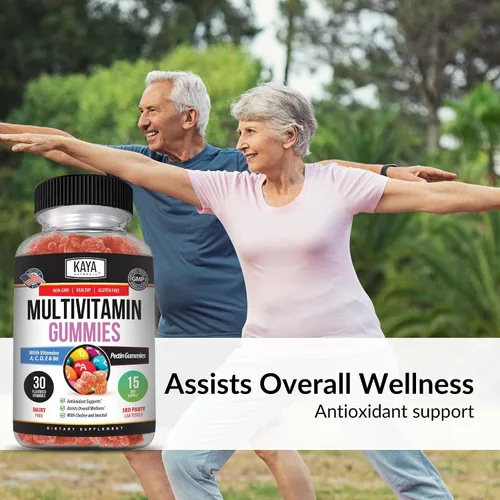 Vista 3 de Kaya Naturals Gomitas multivitamínicas para adultos, biotina, vitamina A, B-12, C y E, incluyendo zinc, ácido fólico, sabor a fresa - Multivitaminas