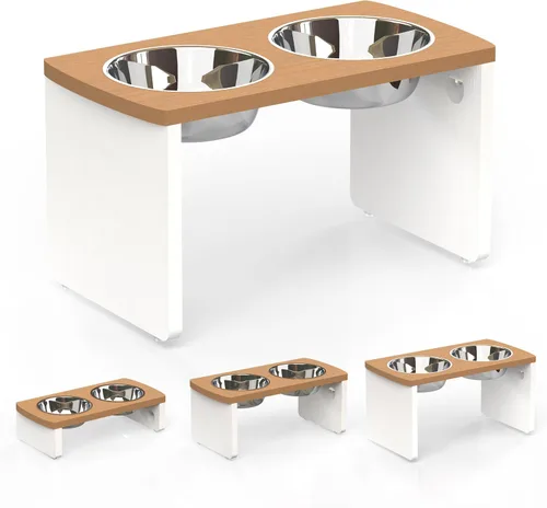 Vista 19 de Cuencos elevados para perros, cuenco elevado de bambú para perros y gatos pequeños, con 2 cuencos de acero inoxidable
