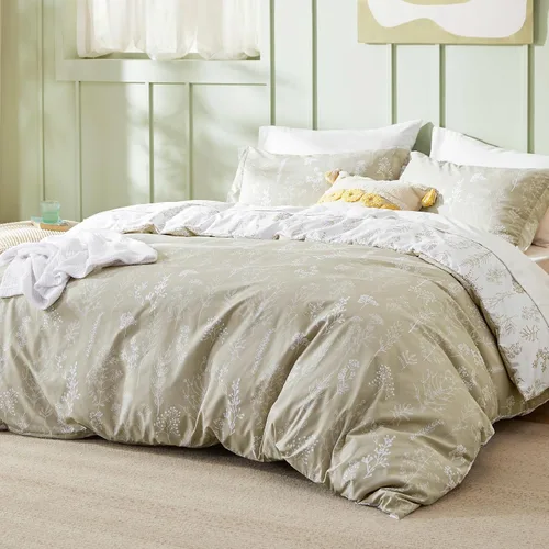 Vista 7 de Bedsure - Juego de edredón floral lindo, juego de ropa de cama tamaño King 04 - Gris claro