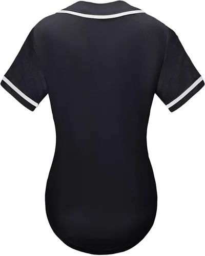 Vista 2 de babyhealthy Camiseta de béisbol para mujer, con botones, lisas, hip hop, softbol, deportiva, camiseta deportiva