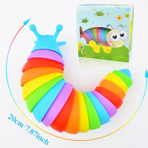 Vista 3 de Cevioce Juguete Fidget de Babosa, Juguete Sensorial Fidget de Babosa para Niños y Adultos, 2 Piezas de Lindos Juguetes Sensoriales Articulados en 3D