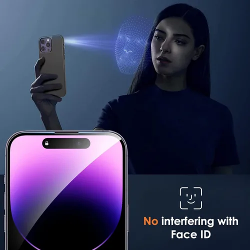 Vista 5 de YMHML - Paquete de 3 protectores de pantalla para iPhone 14 Pro con 3 protectores de lente de cámara, protector de pantalla completo de vidrio