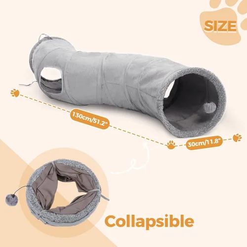 Vista 2 de PAWZ Road Túnel para Gatos Plegable en Forma de S Túneles para Gatos de Interior Tubo de Juego para Gatos 51 Pulgadas de Largo 10.5 Pulgadas