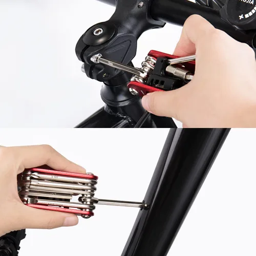 Vista 2 de WOTOW Kit de herramientas de reparación de bicicletas y bolsa de sillín de bicicleta, herramienta de cadena de bicicleta 14 en 1, llave hexagonal