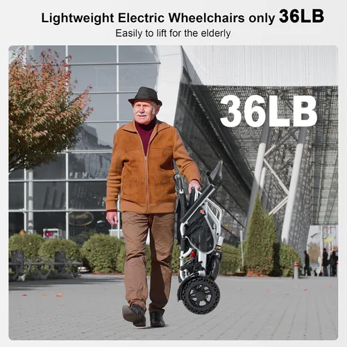 Vista 2 de Silla de ruedas eléctrica ligera y plegable, solo 33 libras, sillas de ruedas para adultos, batería de litio extraíble, sillas de ruedas motorizadas