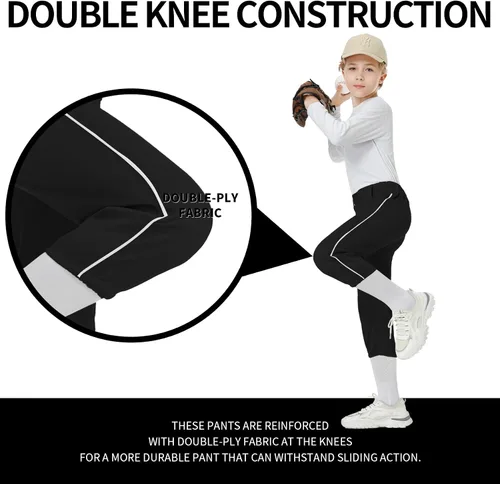 Vista 2 de QBK Pantalones de béisbol con ribete lateral para niños pequeños 2T/3T/4T/5T/6T/7T Negro