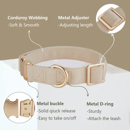 Vista 2 de Collar suave para perro con hebilla de metal, ajustable, duradero, cómodo, de pana de algodón, para perros grandes, medianos y pequeños, collares