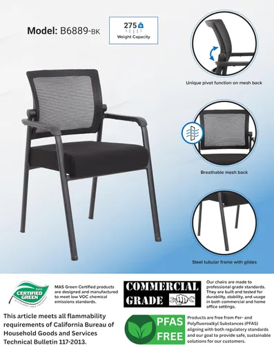 Vista 5 de Boss Office Products Silla de invitados de malla de 4 patas con ruedas en negro