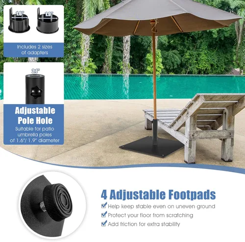Vista 5 de HAPPYGRILL Base de sombrilla de patio de 20 pulgadas, soporte cuadrado de 35 libras para sombrilla de mercado al aire libre con 4 almohadillas
