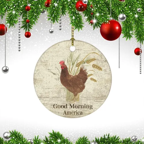 Vista 3 de Adorno de Navidad Country Life Good Morning Cock Chicken Gooster Adorno de recuerdo de vacaciones, adorno de gallo Good Morning America Decoración