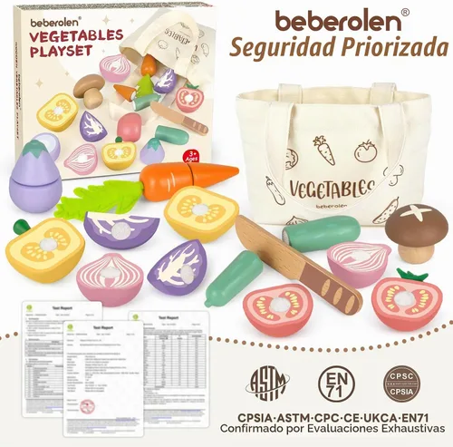 Vista 7 de Juegos de comida de madera para niños, juguetes de regalo de cumpleaños Veggie