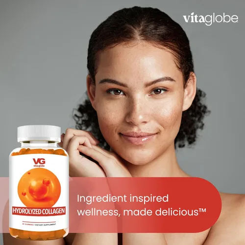 Vista 6 de VITA GLOBE Gomitas de colágeno – 200 mg de colágeno hidrolizado tipos I, II, III, V y X, apoya el cabello, la piel, las uñas, las articulaciones