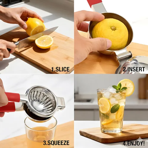 Vista 6 de Exprimidor de limón de mano de acero inoxidable – Exprimidor de cítricos de gran capacidad resistente con mango antideslizante – Resistente al