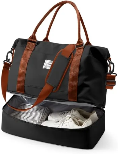 Vista 19 de VECAVE Bolsa de viaje para mujer, bolsa deportiva para gimnasio, E20-Púrpura profundo, Grande, Bolsa de viaje