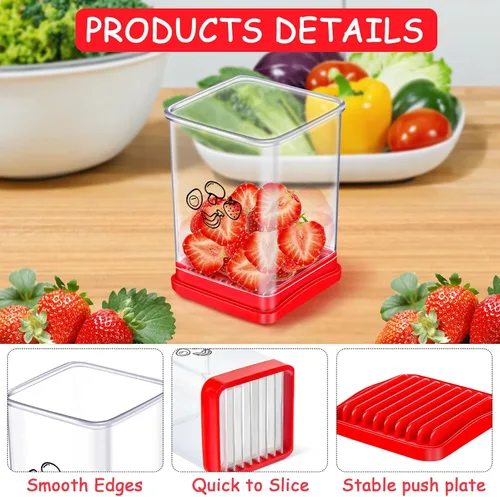 Vista 3 de Ponpon Rebanador de frutas, rebanador de tazas de acero inoxidable, cortador de verduras para huevos de plátano y fresa, ensalada de preparación
