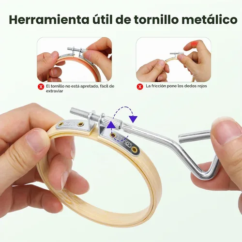 Vista 2 de Caydo 6 piezas de aro de bordado de 3 pulgadas con tornillo de metal, juego de aros de bordado pequeños, anillo de aro de punto de cruz de bambú