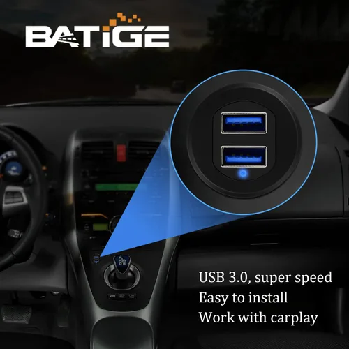 Vista 4 de Cable USB 3.0 de aleación de doble puerto para salpicadero de automóvil, macho a hembra, con indicador LED, cable de extensión para automóvil