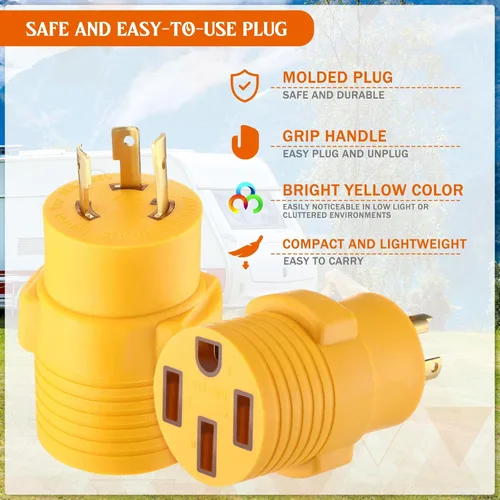 Vista 5 de Kanayu NEMA L5-30P a 14-50R Adaptador generador RV de 30 amperios a 50 Amarillo