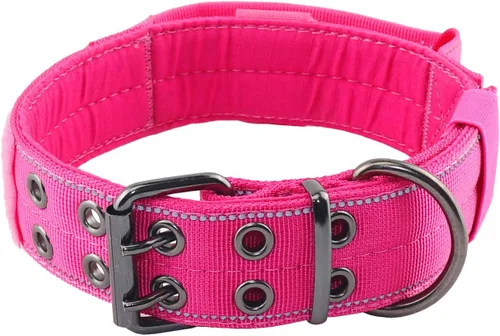 Vista 8 de Collar reflectante para perro táctico resistente con asa de control y hebilla de metal para entrenamiento de perros (M, negro)