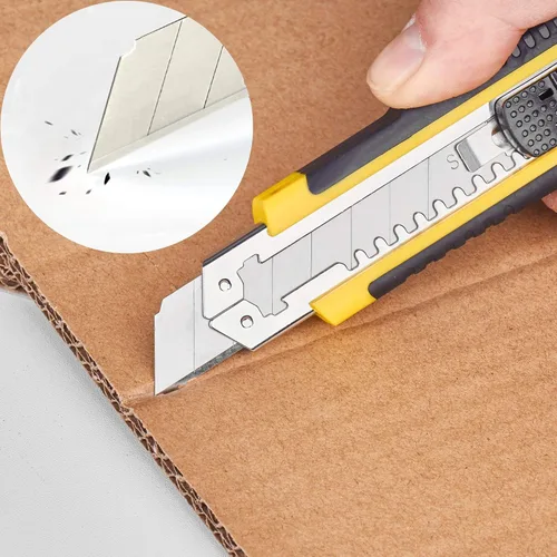 Vista 5 de DOWELL Cortador de caja de cuchillos utilitarios retráctil, autocarga, resistente, a presión, cambio rápido, cuchillas adicionales (3 piezas) TPR+PP