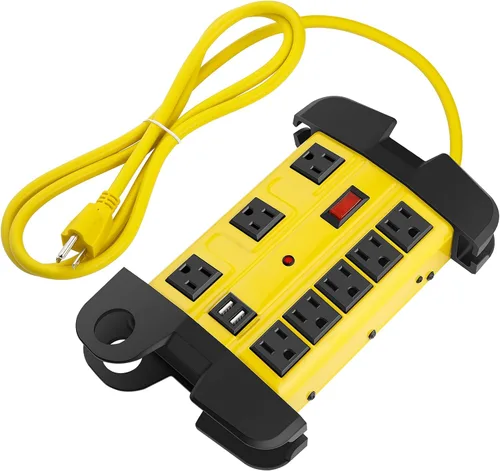 Vista 9 de CCCEI Regleta de alimentación de alta resistencia con USB, protector contra sobretensiones de taller de 8 tomas 2700 joules, regleta de alimentación