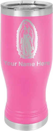 Vista 9 de LaserGram Taza Pilsner aislada al vacío de 14 onzas, Virgen de Guadalupe, grabado personalizado incluido (negro)