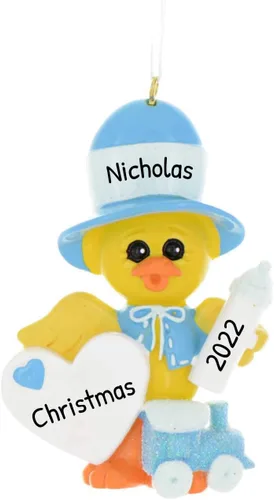 Vista 3 de Adornos personalizados para la primera Navidad del bebé 2024 – Adornos de Navidad personalizados para bebé niño, primera Navidad, adorno azul