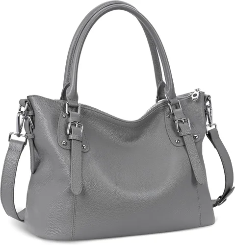 Vista 14 de HESHE - Carteras y bolsos de cuero genuino para mujer, bolso de mano, bolso de hombro, bolso de asa superior, bolso cruzado, bolso tipo morral Beige