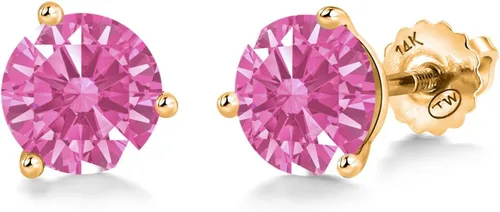 Vista 176 de Gem Stone King Aretes de Martini de oro amarillo de 14 quilates Aretes de tuerca de 3 puntas para mujeres y hombres Redondos de 0.236 pulgadas