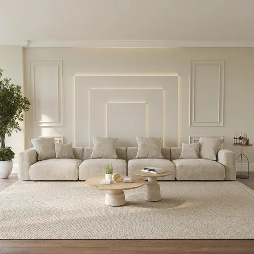Vista 24 de WJShome Cloud Couch Sofá Seccional Modular, Sofá en Forma de L de 102 pulgadas con Otomana, Sofá de Pana Beige de 3 Asientos, Sofá Seccional