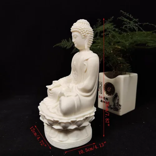 Vista 2 de Estatua de Buda Amitabha de 7.87 pulgadas, decoración zen, buda blanco sentado en loto, regalo de Feng Shui, figura de meditación para oficina