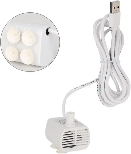 Vista 4 de JTLB Bomba de fuente de agua para gatos, repuesto de bomba USB blanca de 7 x 7 x 5, bomba de agua sumergible para acuario de peces, dispensador