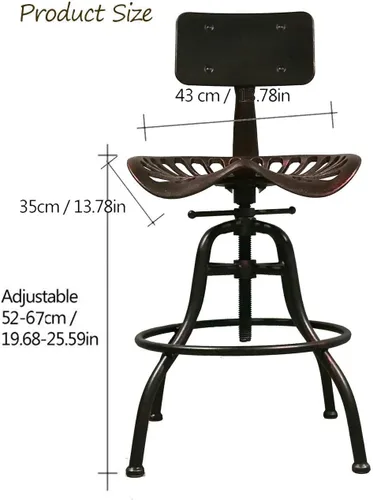 Vista 3 de Diseño industrial Metal Ajustable Altura Respaldo Silla Tractor Vintage Silla Silla Taburete de bar (Plata)