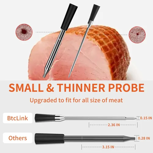 Vista 2 de Termómetro inalámbrico Bluetooth para carne con sonda ultradelgada de 3.9mm Certificación de precisión NIST Rango de 800 pies Monitor de temperatura