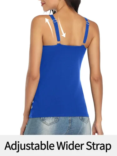 Vista 3 de V FOR CITY Camiseta sin mangas de algodón para mujer con brasier de estante ajustable con correa ancha y tirantes básicos