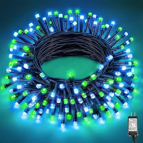 Vista 52 de Tira de luces LED de Navidad de 40 pies para exteriores, luces rojas y blancas de Navidad impermeables, 8 modos y temporizador, luces de árbol