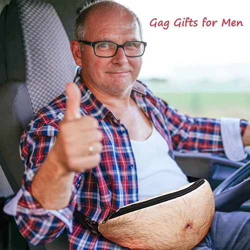 Vista 6 de Farhers Day Gifts,Funny Gifts Stocking Stuffers for Men-Dad Belly Fanny Pack, Christmas Gag Gifts White Elephant Gift Exchange, Fake Belly 3D Waist