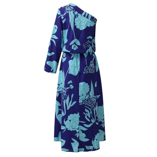 Vista 4 de Vestido corto fruncido con estampado floral para mujer, con un hombro, manga mariposa, dobladillo asimétrico y frente envolvente, vestidos de fiesta