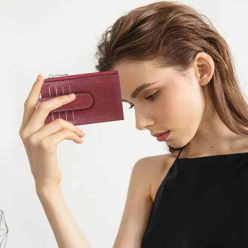 Vista 6 de FALAN MULE Billetera para AirTag para mujer con funda integrada para AirTag, AE-Borgoña, Billetera plegable con Airtag