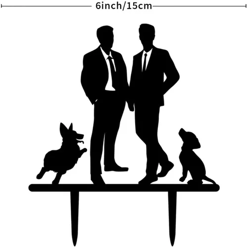 Vista 5 de Decoración rústica para tartas de boda del mismo sexo, silueta de novios, decoración para tartas de boda con Rottweiler y Basset Hound Novio y Novio