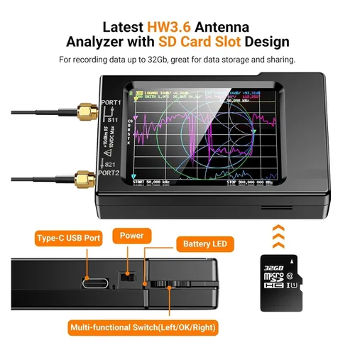 Vista 4 de Spectrum Analyzer, VNA-H Vector Network Antenna Analyzer SWR Meter 10KHz-1.5GHz MF HF VHF UHF with SD Card Slot Spectrum