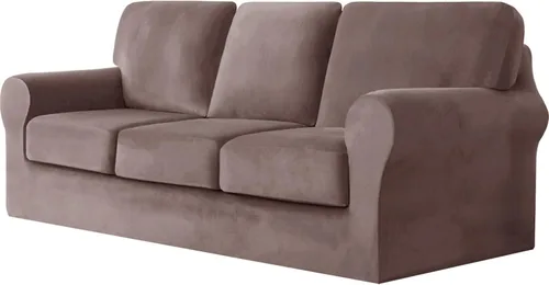Vista 22 de vctops Funda elástica de terciopelo para sofá de 3 plazas, 7 piezas, suave, lavable, con respaldo individual y fundas de cojín para niños, gatos