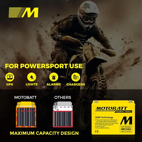 Vista 6 de MotoBatt Batería AGM QuadFlex activada por fábrica MB16AU (12V 20.5 Amp) 230CCA