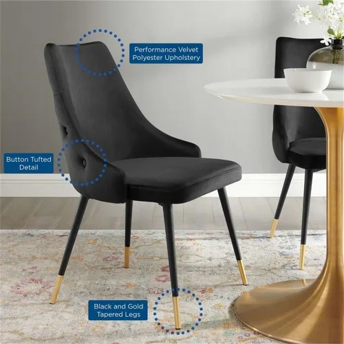 Vista 8 de Modway Adorn Silla auxiliar de comedor de terciopelo copetudo, color negro, 25 pulgadas de profundidad x 22 pulgadas de ancho x 34 pulgadas de alto
