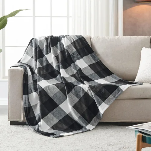 Vista 2 de SOCHOW Buffalo - Manta de franela de forro polar de 50 x 60 pulgadas, suave, ligera, acogedora para todas las estaciones, color negro y blanco a