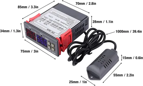 Vista 2 de 3028 Control de temperatura 12V/24V/110V/220V Pantalla digital Medidor de temperatura y humedad con sensor integrado (12V)