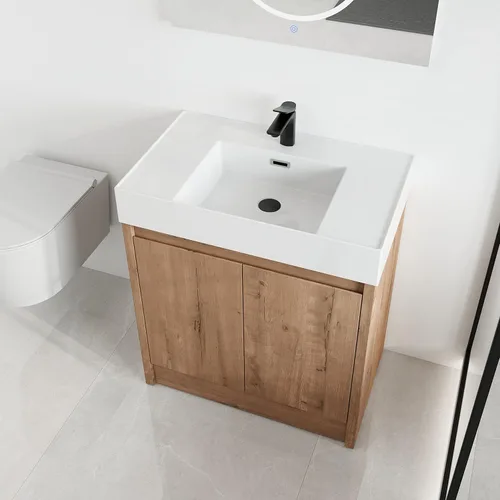 Vista 16 de Malwee Tocador de baño independiente de 24 pulgadas con lavabo, tocador de baño de pie de 24'', tocador moderno con 2 puertas y encimera de lavabo
