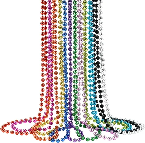 Vista 20 de ZZYFGH 12 Collares de Cuentas Negras, Collares de Cuentas de Navidad de 33'' 7mm, Disfraz de Collar de Cuentas de Mardi Gras Navidad, Accesorios